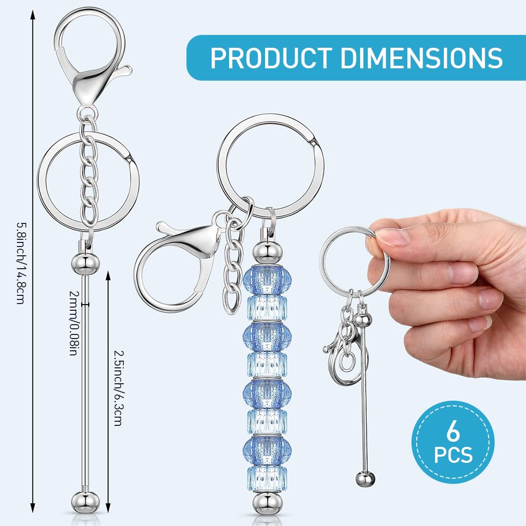 HASTHIP 6Pcs DIY Keychains for Beading Keychain, No Beads, DIY Beading Keyring Keychain with Lobster Buckle Metal Beaded Keychain for DIY Beading Keychain, Beaded Bag Charms, DIY Crafts Gift