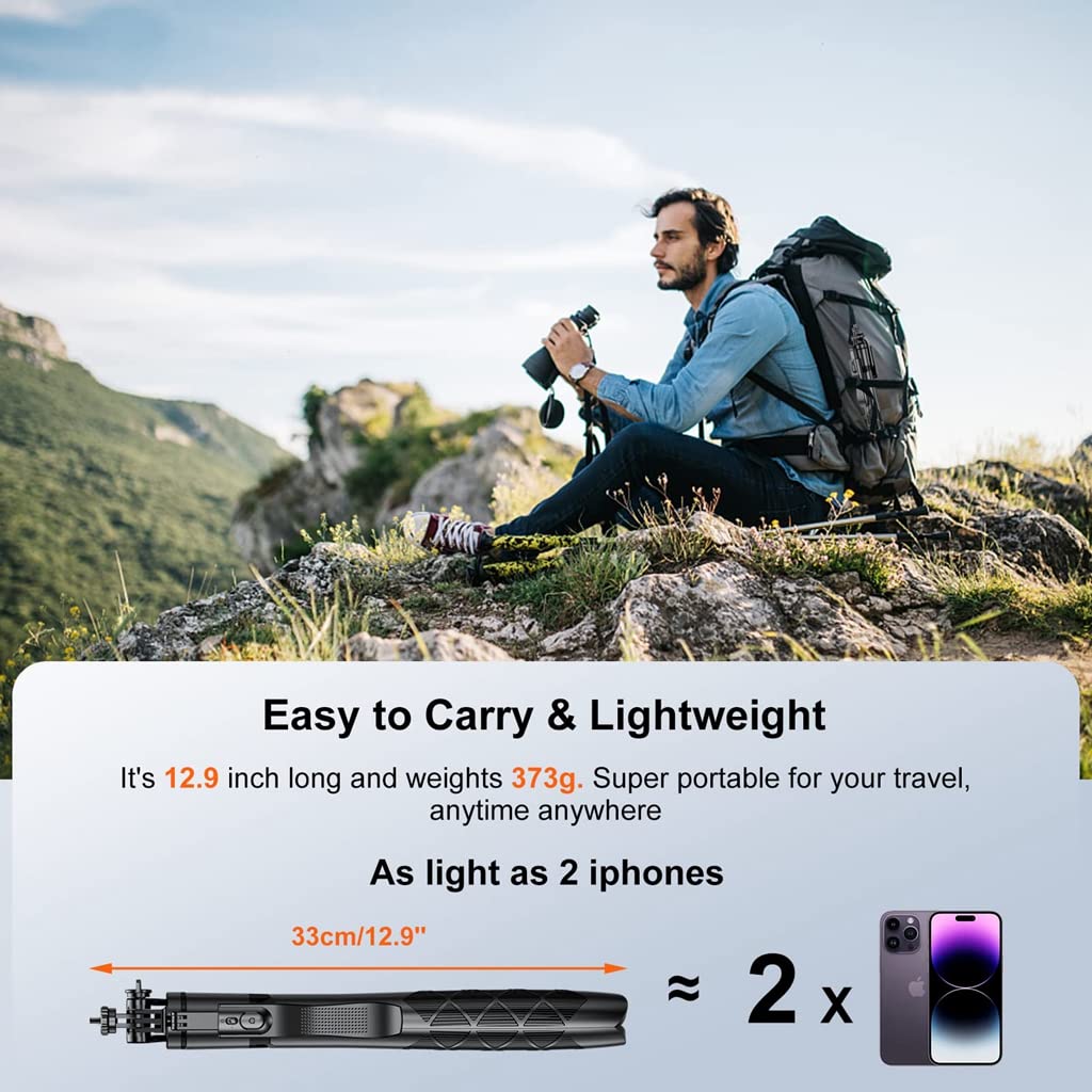 ZORBES 60'' Retractable Phone Tripod Rotatable Selfie Stick Tripod for Phone & DSLR Professional Photography Tripod with Fill Light, Lightweight Selfie Stick Tripod with Bluetooth Remote