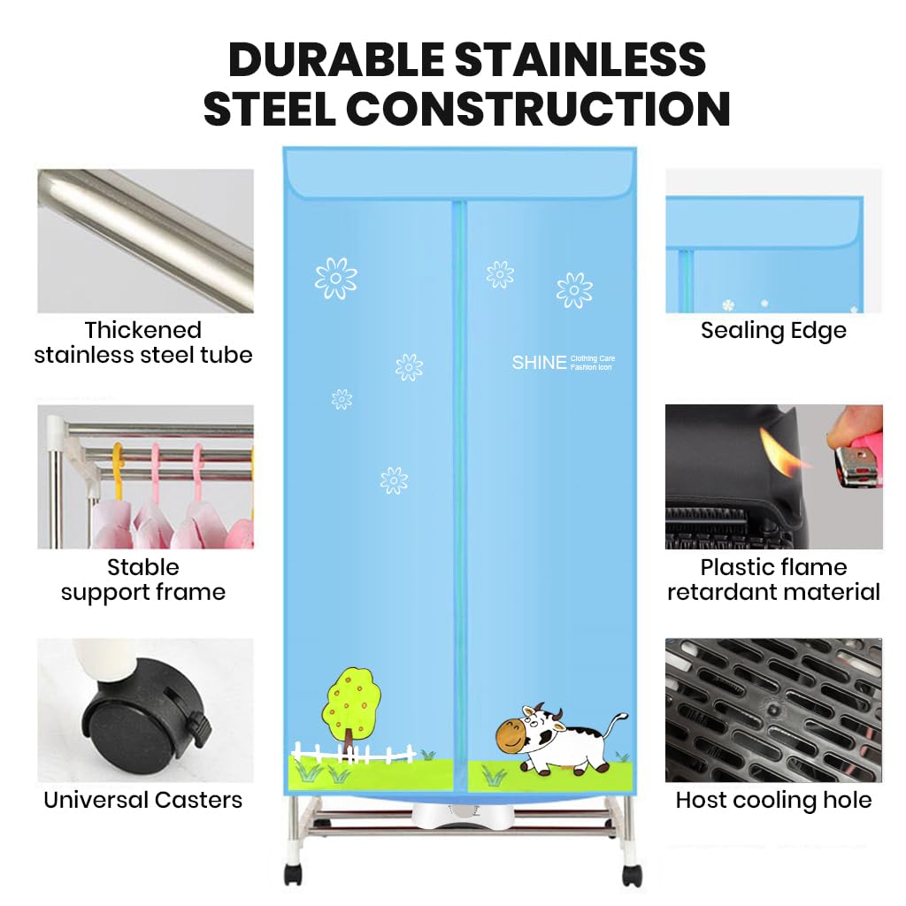 Supvox Clothes Dryer Machine 360 Degree Hot Wind Circulation Clothes Dryer Easy Assembly Double Layer Stainless Steel Rack with Ventilation Clothes Dryer Smart 180 mins Timer Design