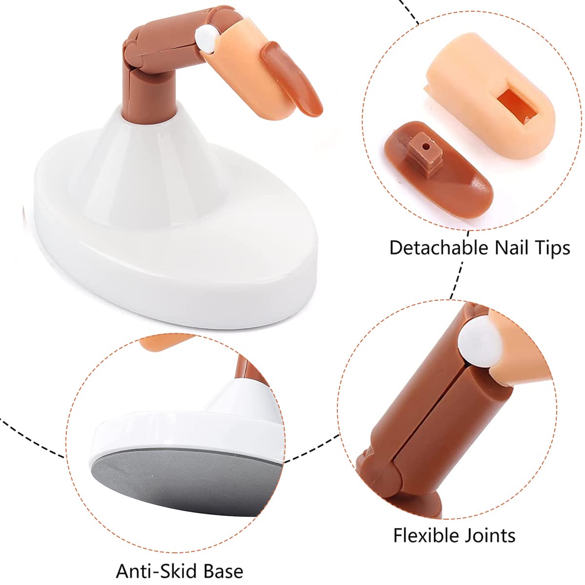 MAYCREATE Nail Art Practice Fake Finger Model for Acrylic Nails Includes 3 Action Finger Models, 1 Finger Model Base, Pack of Fake Finger Nails, Plastic Training Fingers Model for Nail Art Beginners