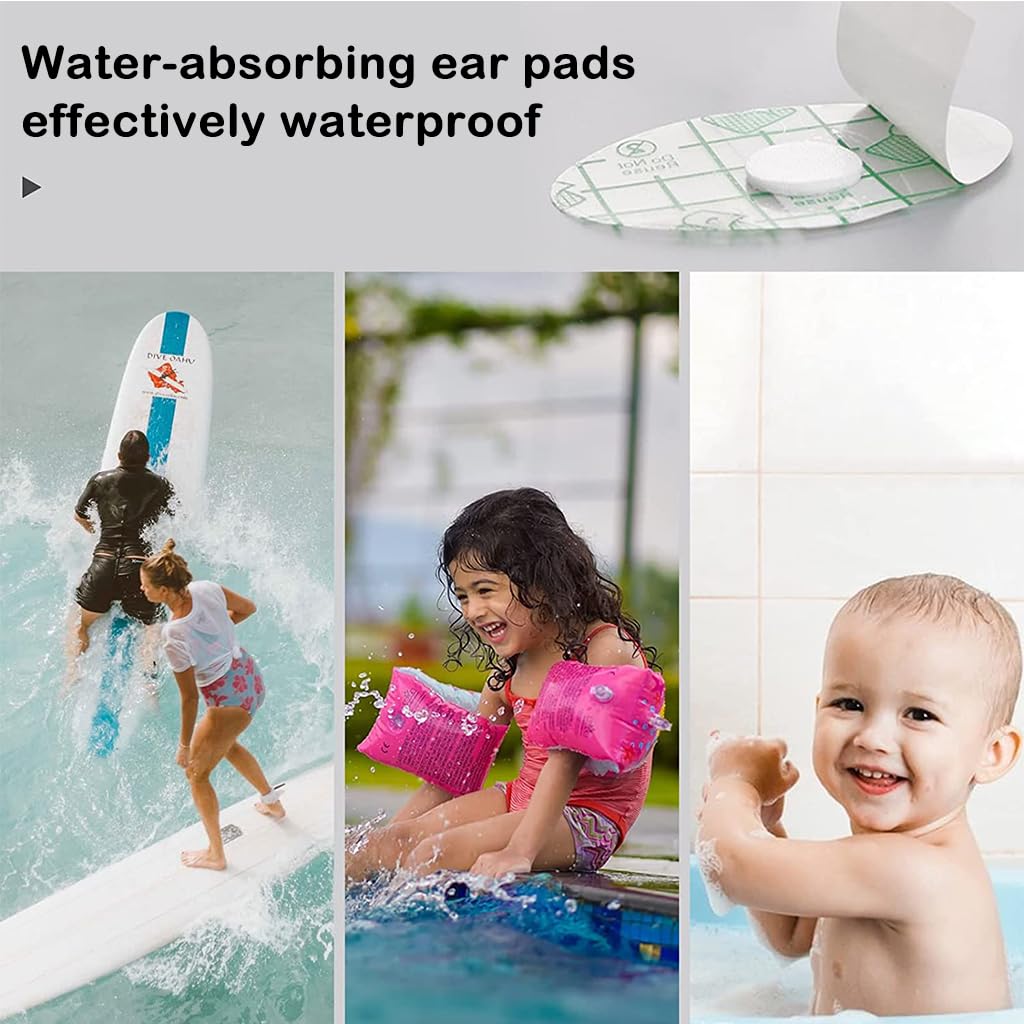 HANNEA 40pcs Baby Waterproof Ear Stickers, Waterproof Ear Protector Cover, Ear Protectors with Ear Plugs for Adult, Teens, Ear Covers for Shower, L