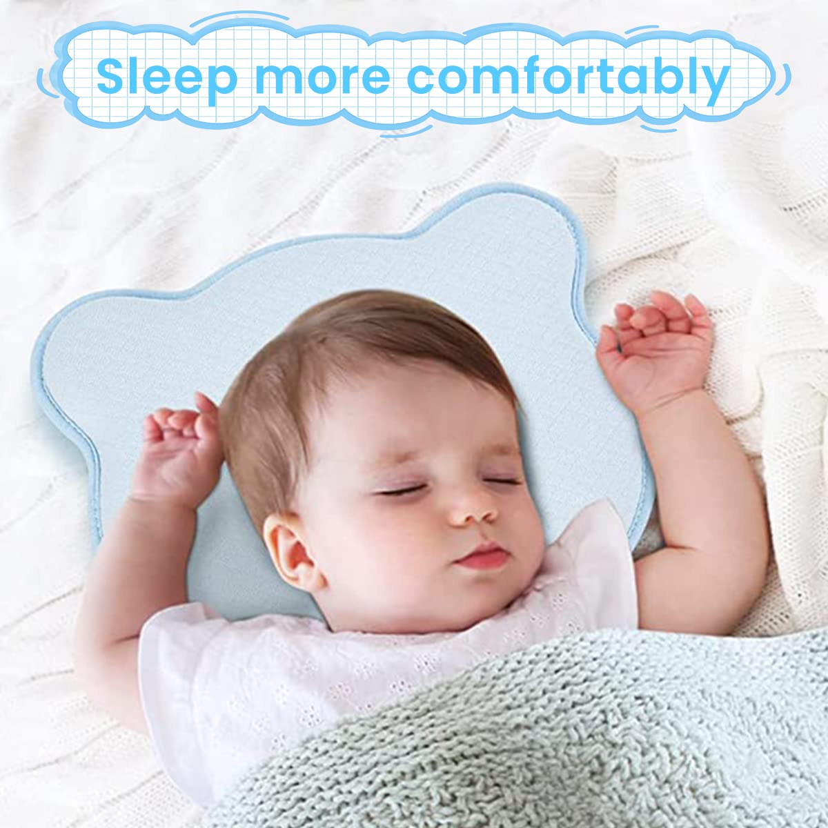SNOWIE SOFT Baby Pillows for New Born, Baby Head Shaper Pillow with Durable Air Layer Fabric and Breathable Memory Cotton, Soft Kids Pillow with Anti-Bacterial Performance for 0-3 Years Old