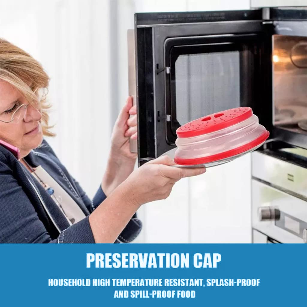 HASTHIP 10.5 inch Microwave Plate Cover, Collapsible Food Plate Lid with Top Steam Vent and Gripper, Strainer for Fruit, Microwave Lid Food Splatter Cover, BPA Free, Microwave Safe Material (Red)