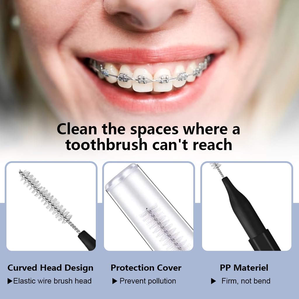 HANNEA 25Pcs Braces Brush for Cleaner Interdental Brush, 2.5mm Toothpick Dental Tooth Flossing Head Oral Dental Hygiene Flosser Toothpick Cleaners Tooth Cleaning Tool, Black