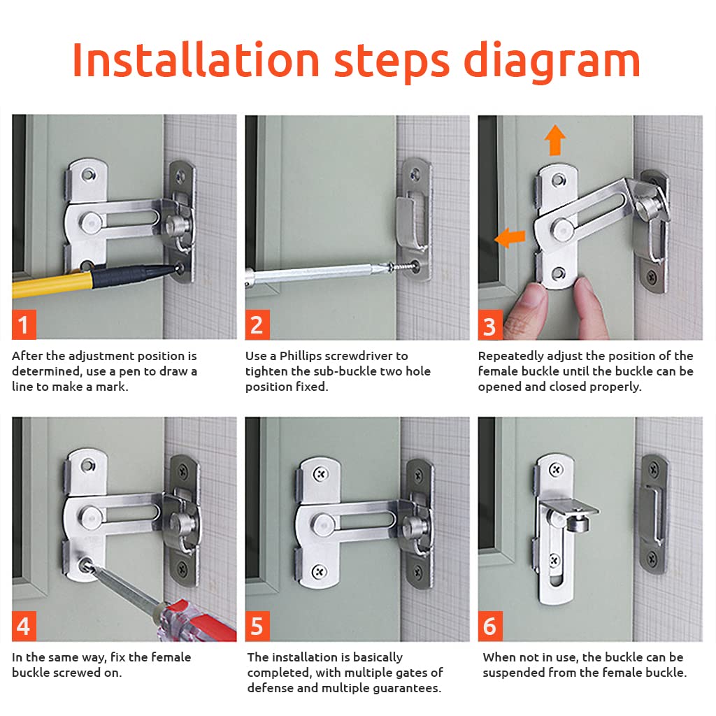 HASTHIP 2 Pcs Cupboard Lock Stainless Steel 90° Door Buckle Bolt Barn Door Lock Right Angle Latches Bar Latch Safety Door Lock for Door, Fence, Cabinet, Chicken Coop, 2.4 inch