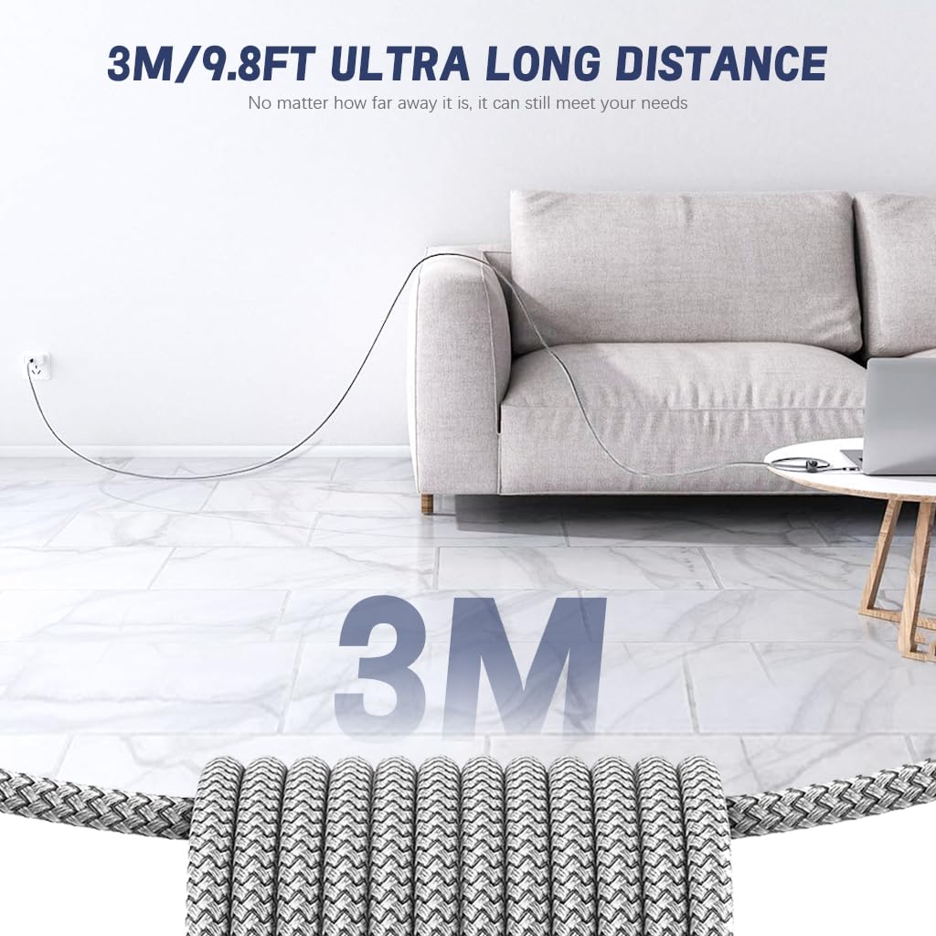 Verilux 60W USB C to USB C Fast Charging Cable 480Mbps Data Transfer 9.8Ft Nylon Braided Cable For Computer, Smartphone