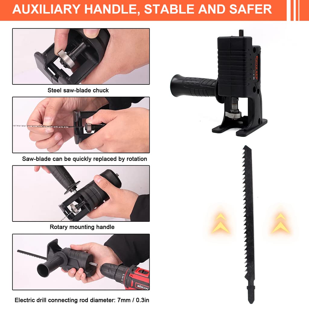 HASTHIP Electric Saws Accessory,Reciprocating Saw Adapter, Portable Electric Jig Saw for Wood Metal Cutting,Drill Machine Accessories,Woodworking Cutting Tool With 3 Sawblades