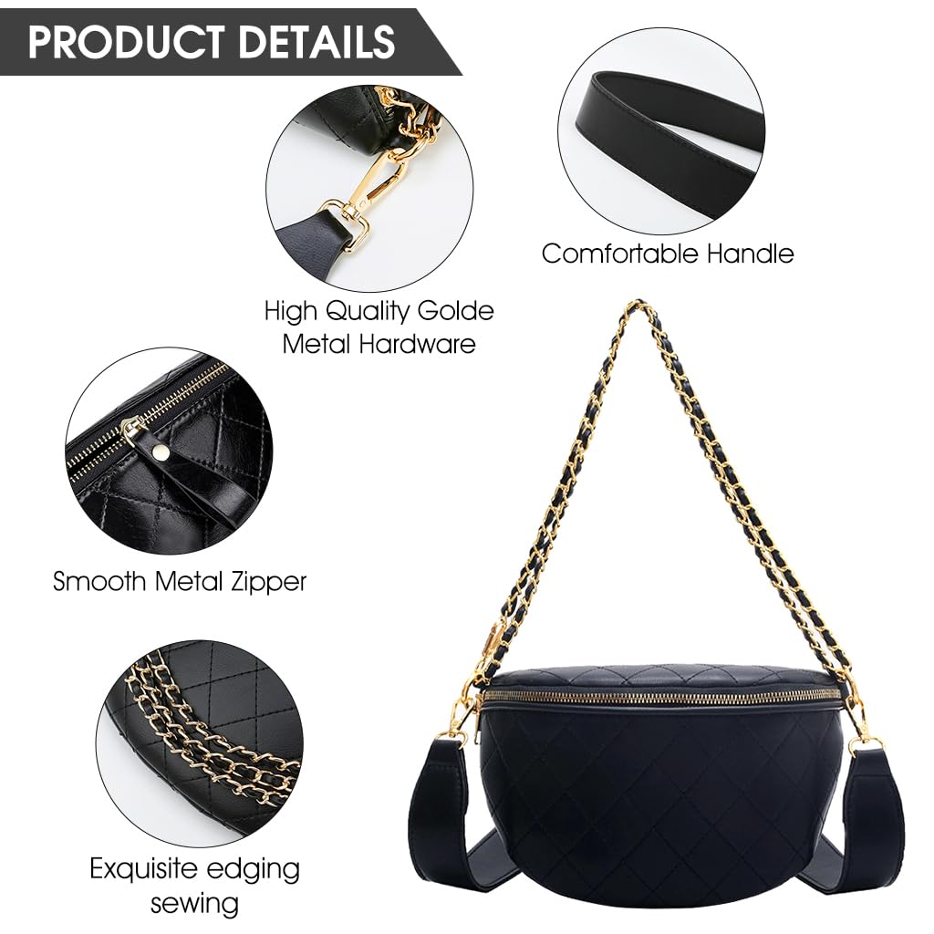 PALAY Sling Bag For Women PU Leather Crossbody Bag for Women with Chain Bag Wide Shoulder Strap Mobile Pouch for Women Daily, Black