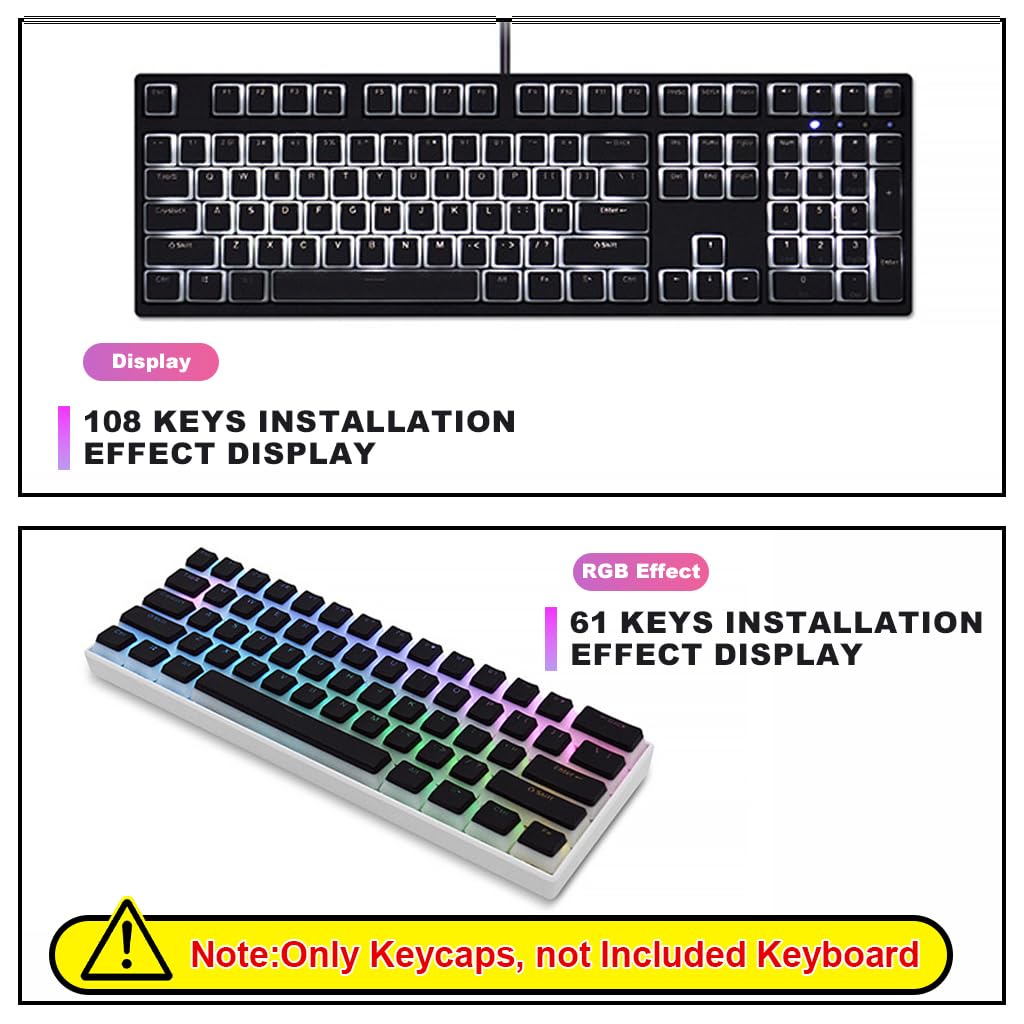 Verilux 108-Key Pudding Keycaps General Keycaps with 21 Spare Keycaps PBT Pudding Keycaps Translucent Mechanical Keyboard Keycap for 61/62/68/84/87/104/108/980k Mechanical Keyboard, Black
