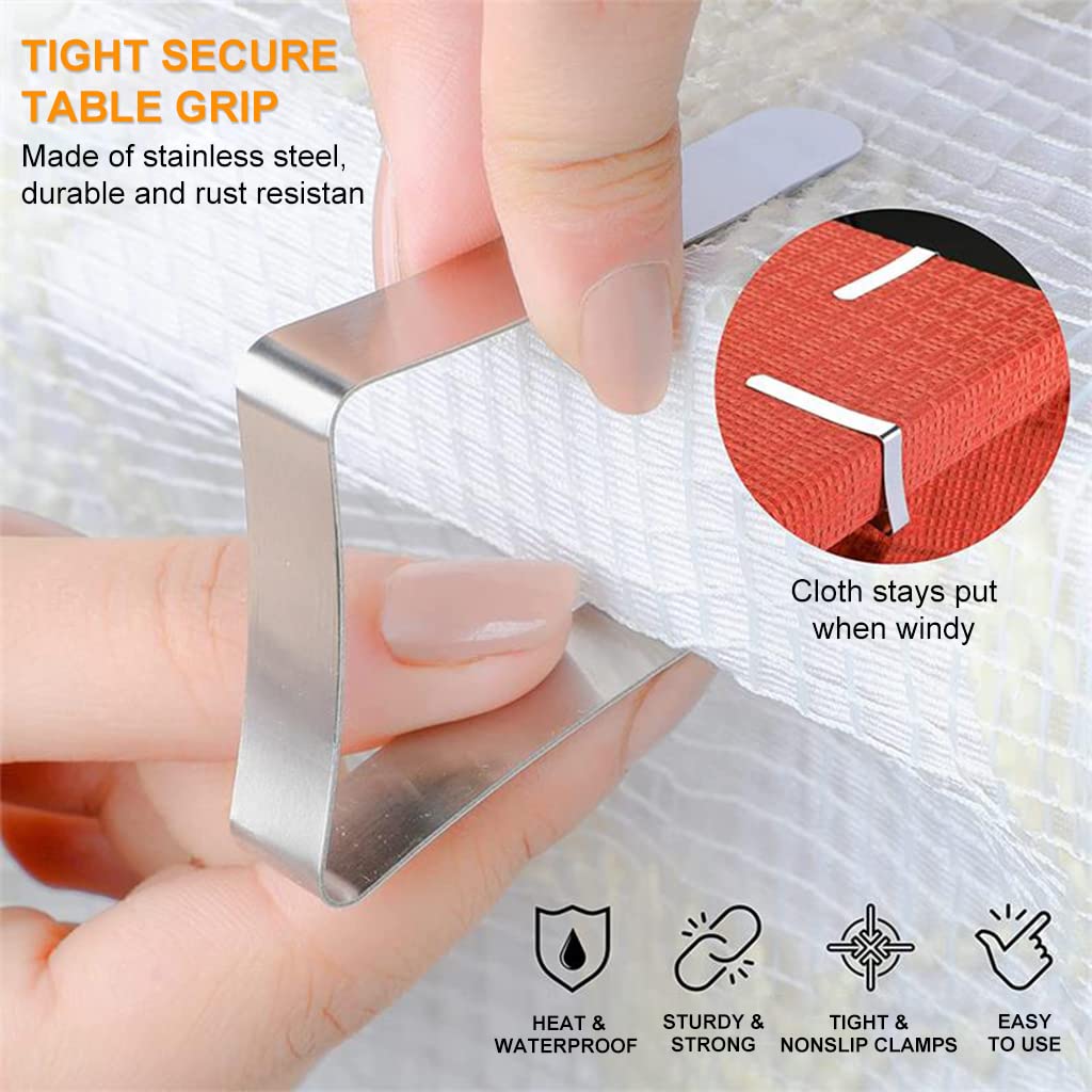 Supvox Tablecloth Clips, 4 Pack Stainless Steel Large Table Cover Clamps Table Cloth Holderss, Heavy Duty Picnic Table Clips, Table Cloth Holders Ideal for Restaurant Weddings Party (7 * 7.5cm)
