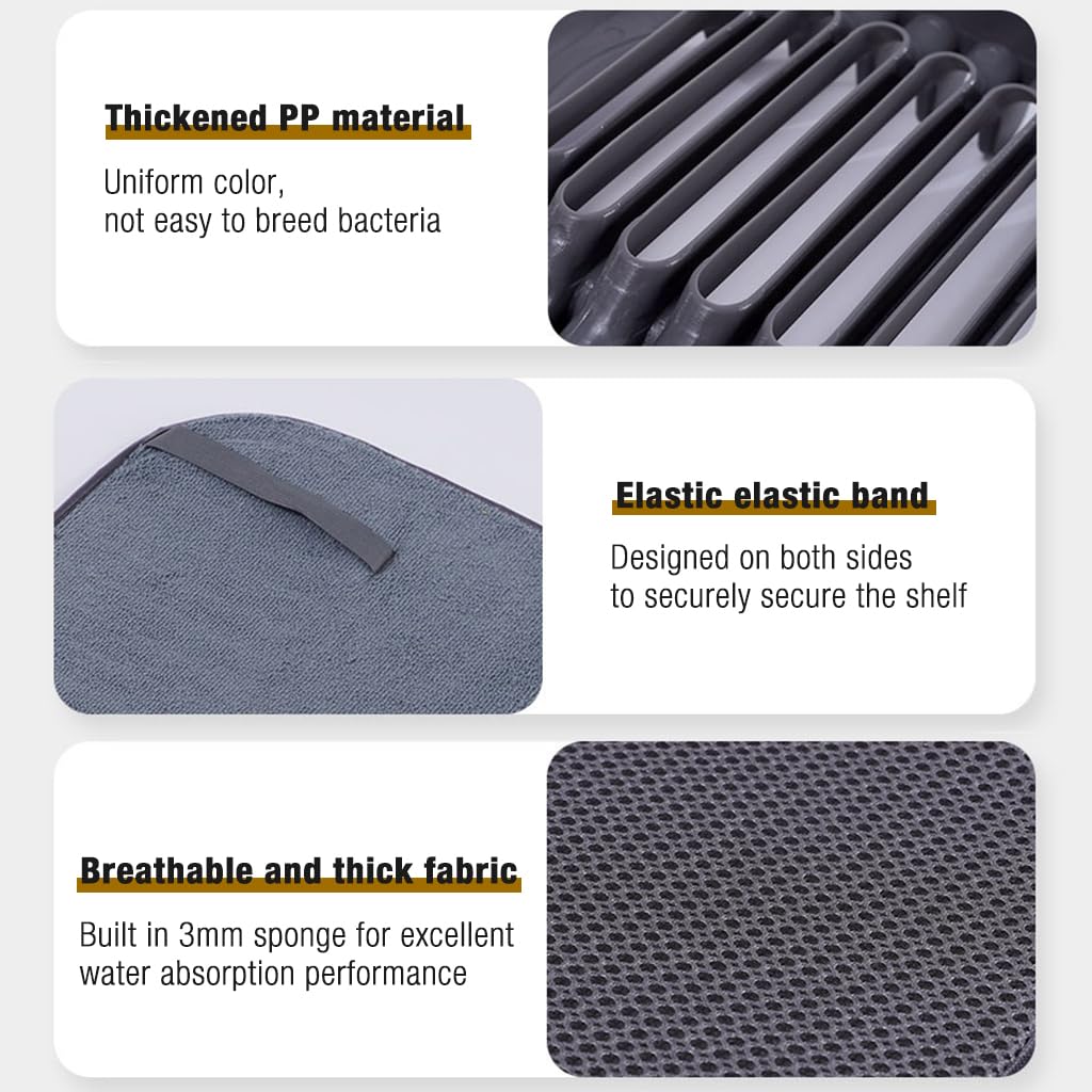 HASTHIP Rack and Microfiber Dish Drying Mat, Removable Dish Rack Tray, Dish Rack & Drying Mat for Kitchen Countertop, Sink - Drain and Dry Wine Glasses, Bowls and Dishes