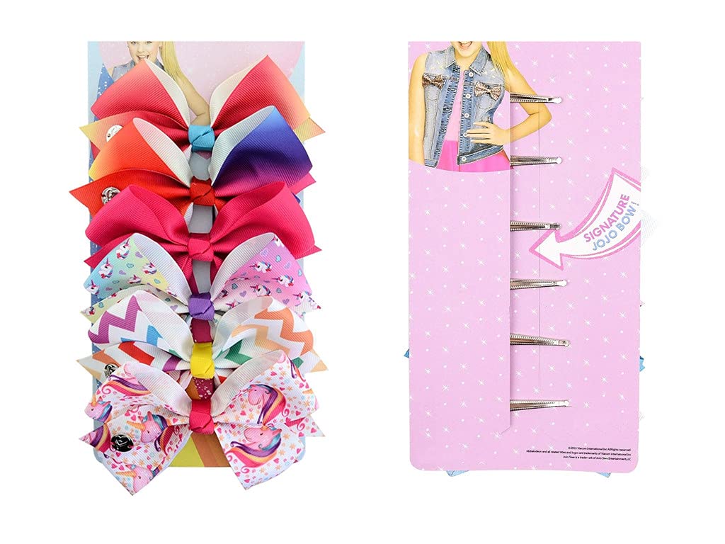 PALAY 6 Pcs Hair Bows for Kids Girls, Unicorn Bow Hair Clips for Girls Hair Accessories Stylish Grosgrain Ribbon and Barrettes Alligator Clips Gift