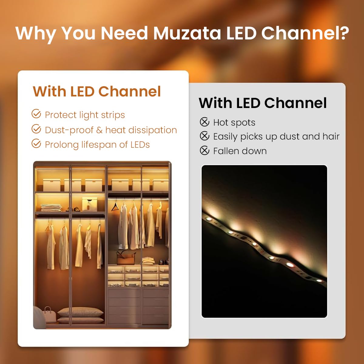 Serplex 3Pcs 3.3ft LED Light Strip Wall Channels, Aluminum Channel System with Diffused Sliding Cover, Sturdy Heat-Dissipating Design, Suitable for Under Cabinet LED Strip Light Installations