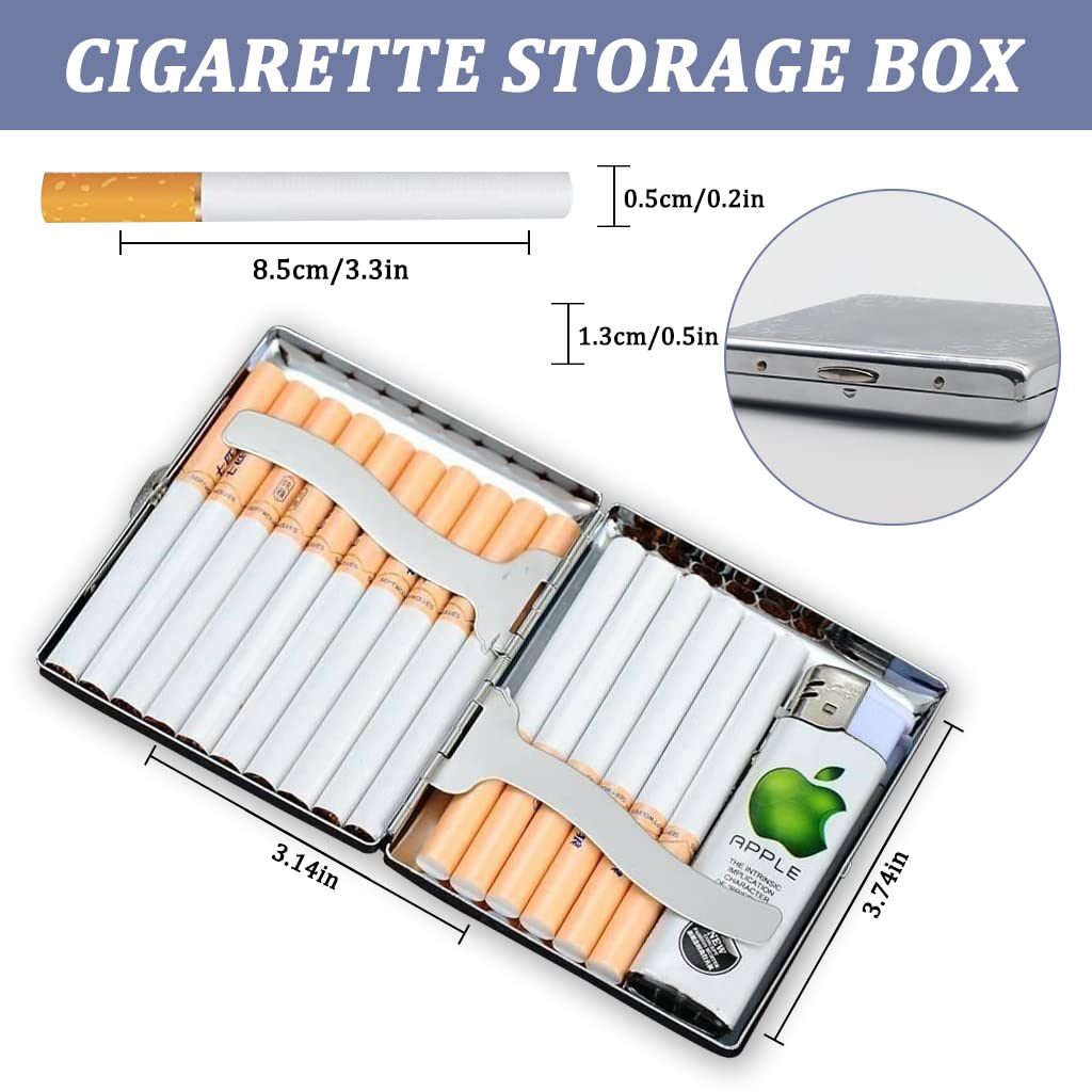 GUSTAVE Metal Cigarette Case - Double Sided Spring Clip Open Cigarette Box for 20 Cigarettes (Silver)