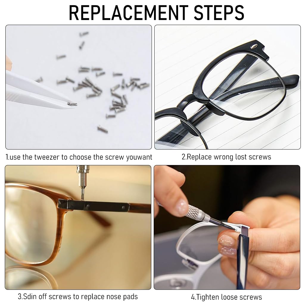 HASTHIP 528pcs Spectacles Glasses Repair Tool Kit Eyeglass Repair Kit with 500 Pcs Spectacles Repair Screws, 20pcs Silicone Nose Pads, Mini Screwdriver, Screws Nuts, Tweezer, Glasses Cloth
