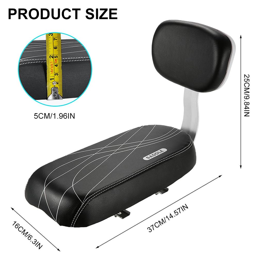 Proberos Bike Rear Seat, Comfortable Bike Rear Saddle Thick Bike Back Seat for Bicycles PU Soft Cushioning Companion Bike Seat for Children Adjustable Universal Bike Rear Seat Pad, 30x15x3.5cm