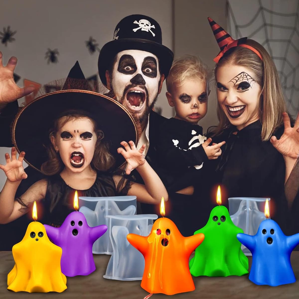 HASTHIP 2Pcs Halloween Funny Ghost Silicone Mold for Resin Art DIY Halloween Home Decor Food Grade Silicone Mold Creative Halloween Ghost Silicone Mold for Candle, Resin Desk Decor, Ice Cube, Candy