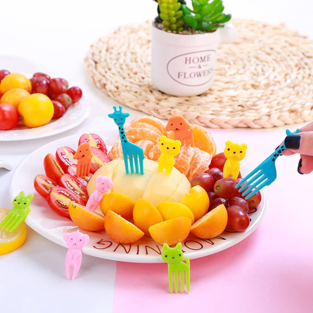 HASTHIP 10 Pcs Food Fruit Forks for Kids, Cute Animals Little Forks Dessert Forks Mini Cartoon Toothpick for Cake Dessert Pastry Party Supply, Reusable, Food Grade Plastic, Random Color (Elephant)