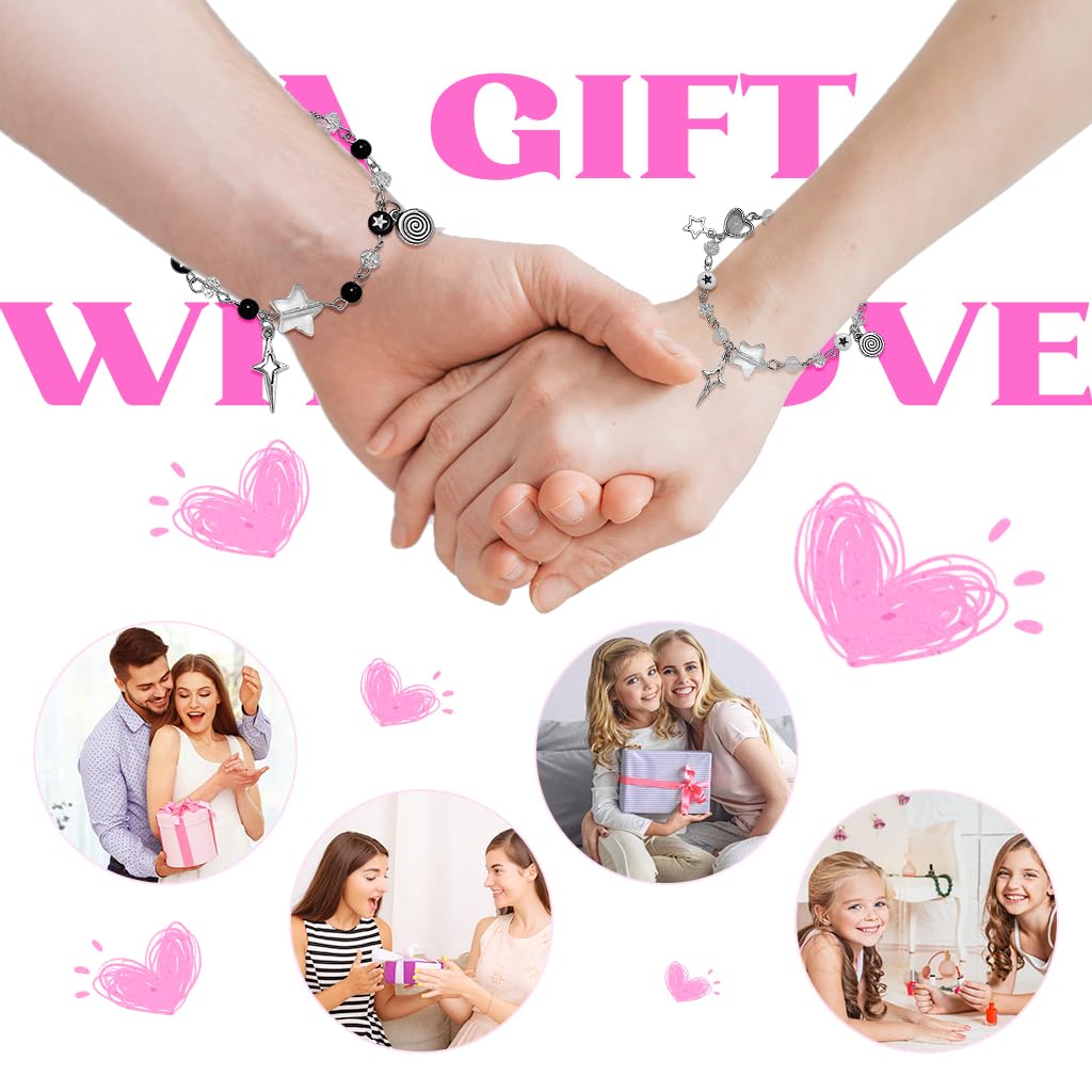 SANNIDHI Y2K Bracelets Friendship Bracelets Fashion Girlfriends Bracelets Adjustable Chain Beaded Bracelet Charm Punk Bracelets Gift for Girls