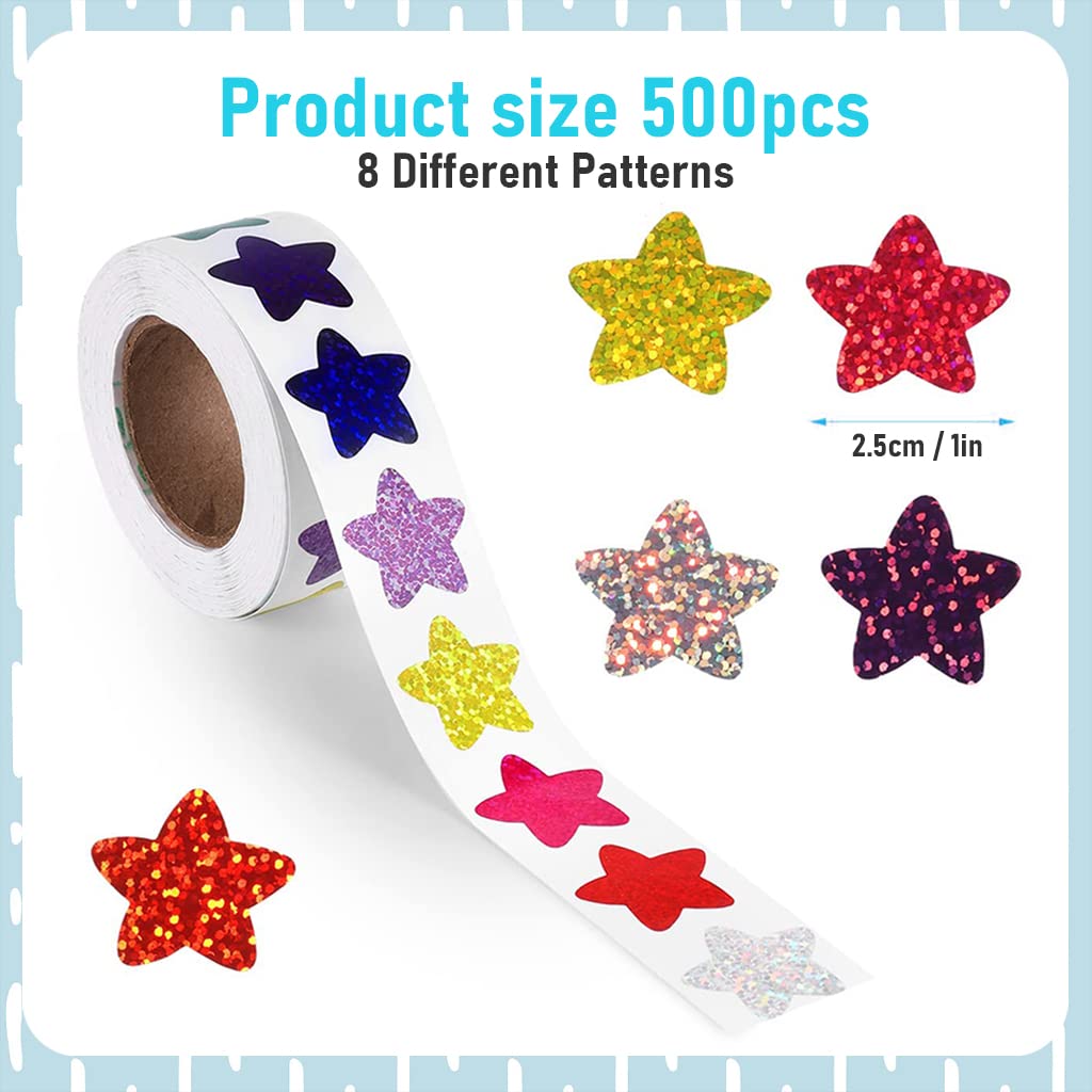 HASTHIP 500Pcs Glitter Star Stickers, 1 inch/2.54cm Self Adhesive Small Star Stickers for Reward Charts, Incentive Stickers Sparkly Star Stickers for Kids Teachers School Office (8 Colors)