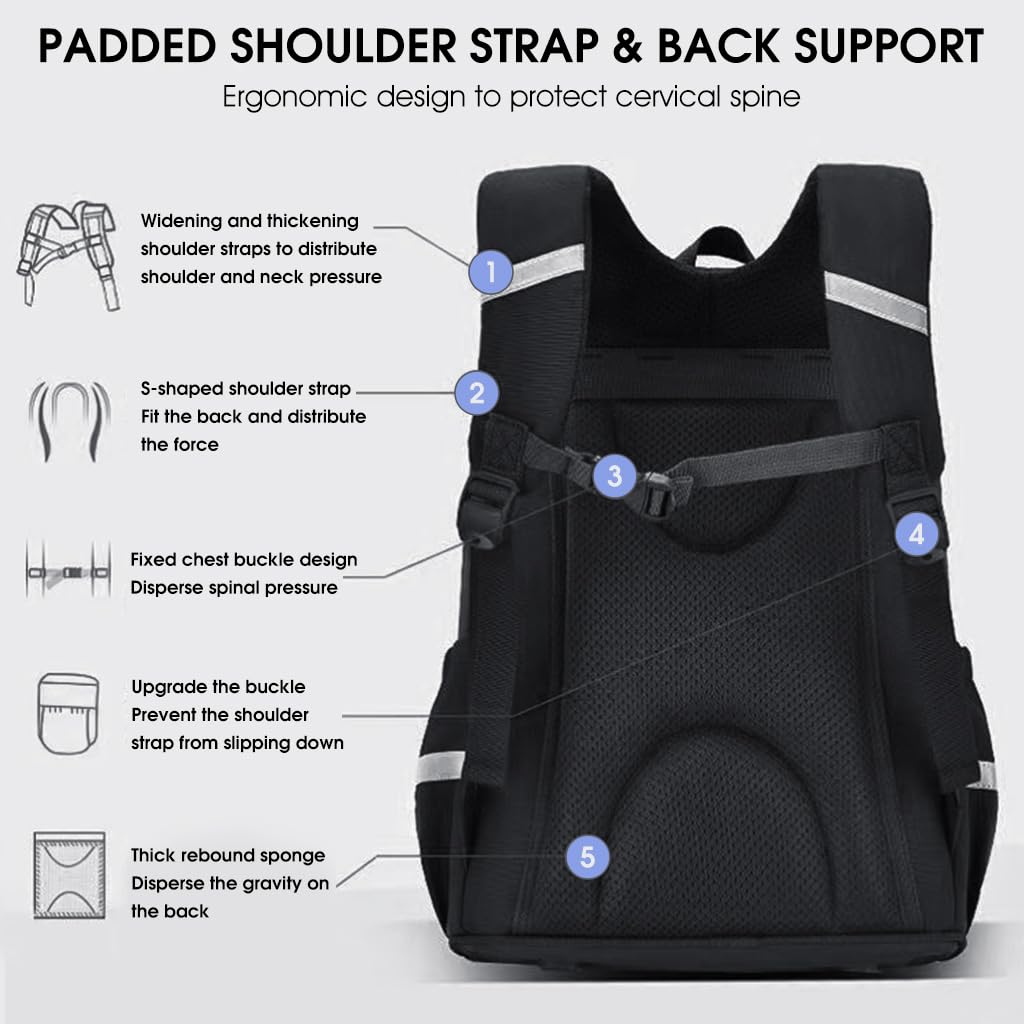 ZIBUYU School Backpack for Girls Boys School Backpack Book Bag Lightweight Burden Relief School Kids Backpack with Night Reflection Design Primary School Backpack Back Bookbags