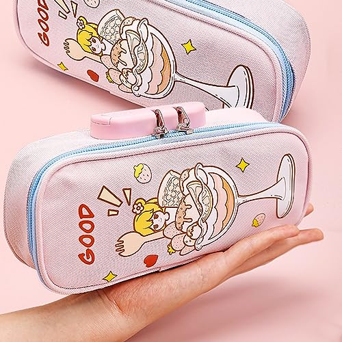 HASTHIP Large Capacity Pencil Case with Combination Lock, Big Capacity Pencil Pouch for Boys Girls, Waterproof Pencil Box with Pen Insert Compartment for School (Pink)