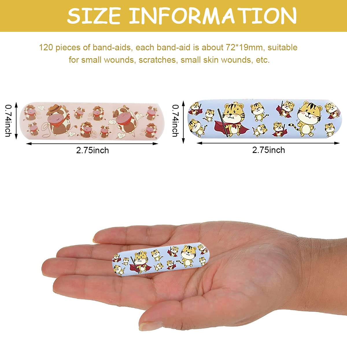 MAYCREATE 120 Pcs Band Aid Kids Waterproof Band Aid Strips Breathable Children's Printed Cartoon Band-Aid Mini Cute Stretch Hemostatic Stickers Combo Set
