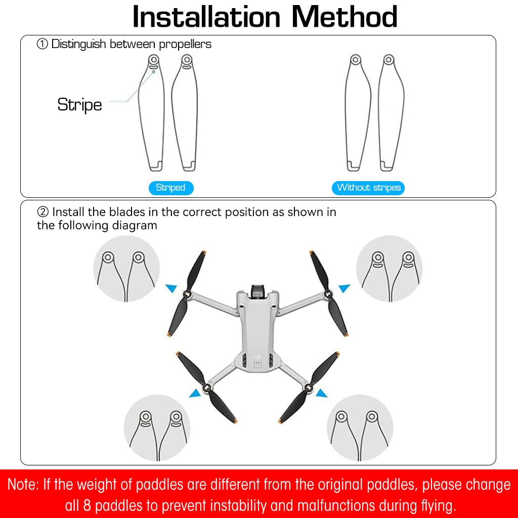 ZORBES Dji Mini 3 Pro Propeller, 8Pcs Dji Mini 3 Propeller Blades Replacement, Ultral Lightweight Silent Flight Propeller Set With Screwdriver 12 Screws, Low Noise Replacement Drone Wings