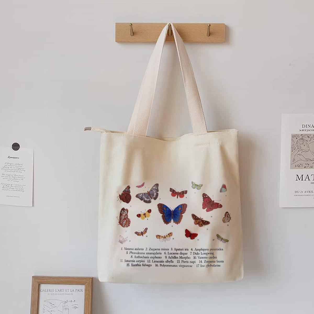 PALAY Canvas Tote Bag Large Bookbag Creative Butterfly Print Tote Bag Zip Lock Grocery Bag Shopping Bag Reusable and Washable Canvas Hand Bag for Girls Women