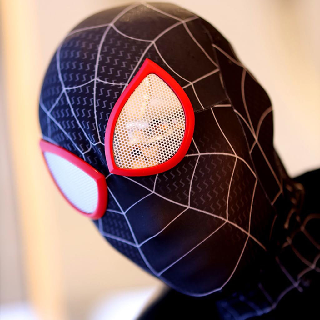 FANCYKU 3D Spider-Man Mask and Gloves Gift, Spiderman Masks Spider Man Cosplay Costumes Superhero Lenses for Adult Kids, Role Play Superhero Masks for Halloween Masquerade Cosplay (Black)