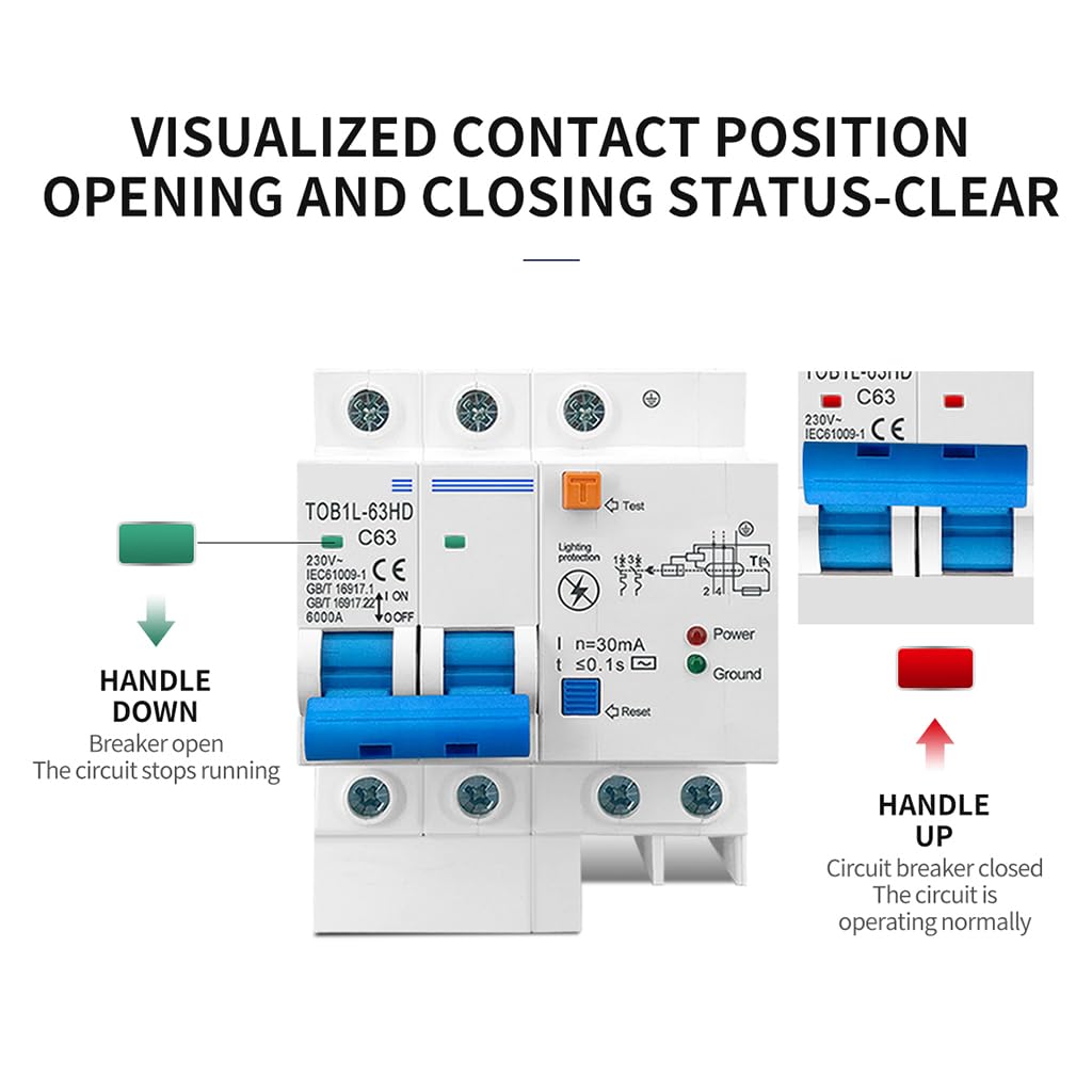 Serplex 63A Circuit Breaker Switched Circuit Breaker with Surge Protector RCBO MCB with Leakage/Lightning Protection Wiring Circuit Breaker, Safe Flame Retardant PC Circuit Breaker