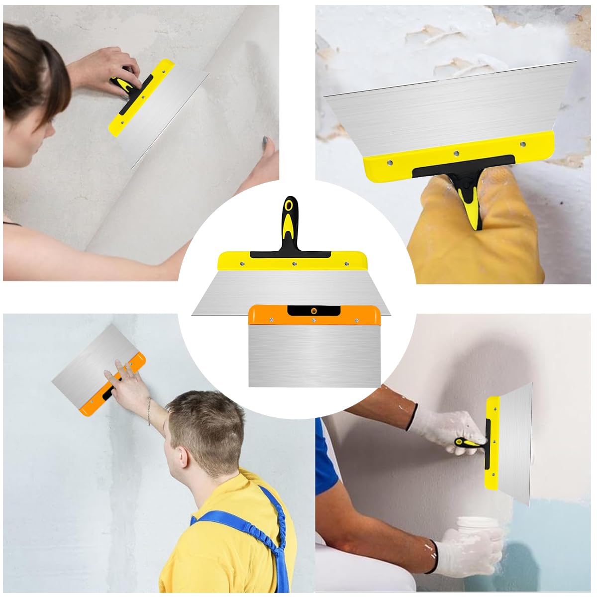 Serplex 2Pcs Cleaning Scraper Putty Scraper 8 inch Steel Paint Scraper Tool for Spackling, Wallpaper Scraper, Spatula Scraper, Spackle Tools