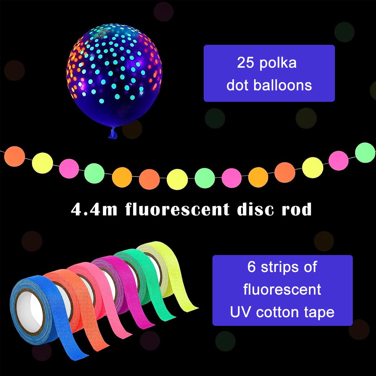 HASTHIP Neon Glow Birthday Party Supplies, Glow Party Neon Party Supply Set, 6Rolls Luminous Tape and 25Pcs Fluorescent Neon Balloon for Blacklight Glow in the Dark Neon Birthday Decorations