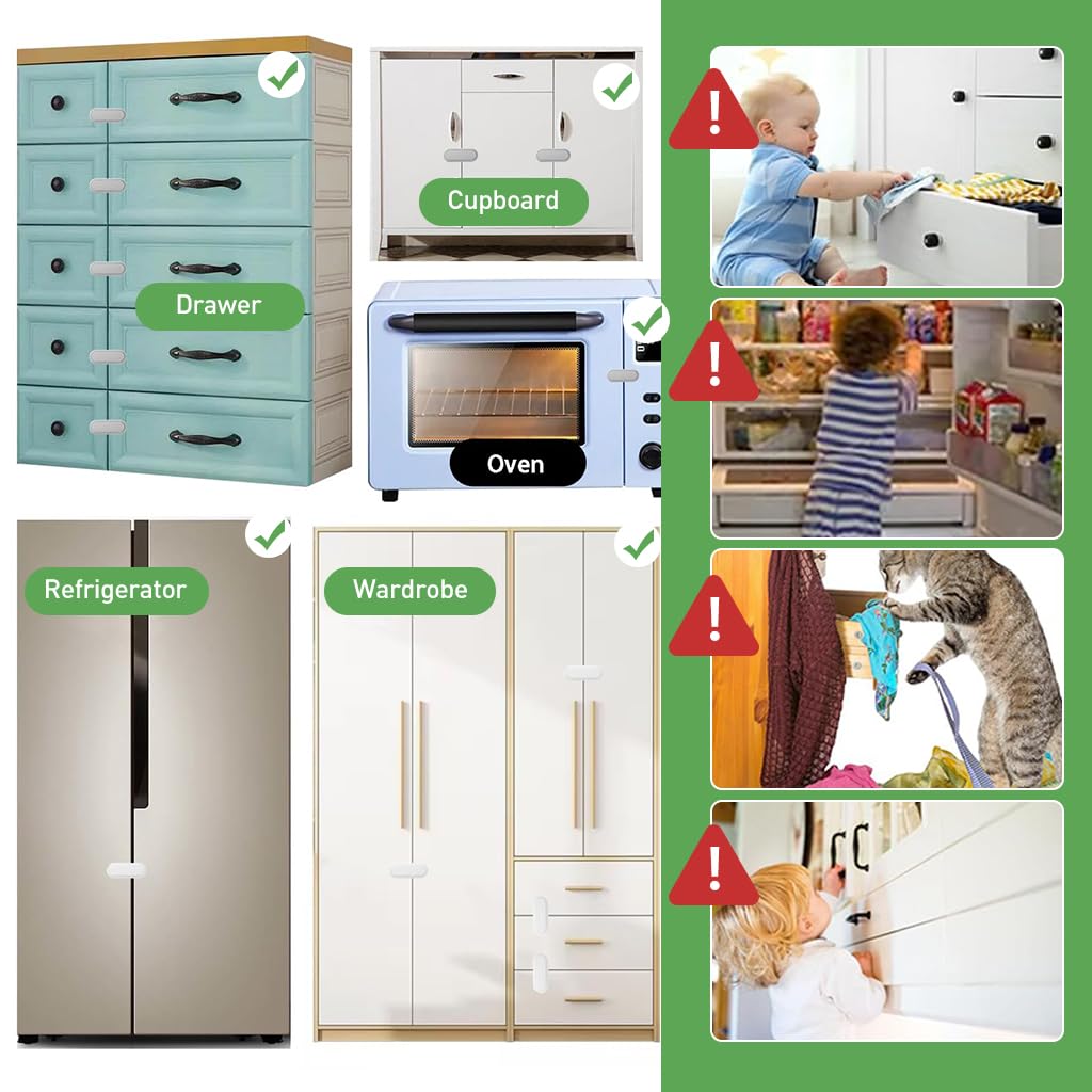 SNOWIE SOFT 6Pcs Child Safety Lock Refrigerator Lock Drawer Locks Cabinet Locks Safety Latch Designed Rotatable Cabinet Lock Self Adhesive Child Proof Safety for Cabinet, Wardrobe, Cupboard, Door