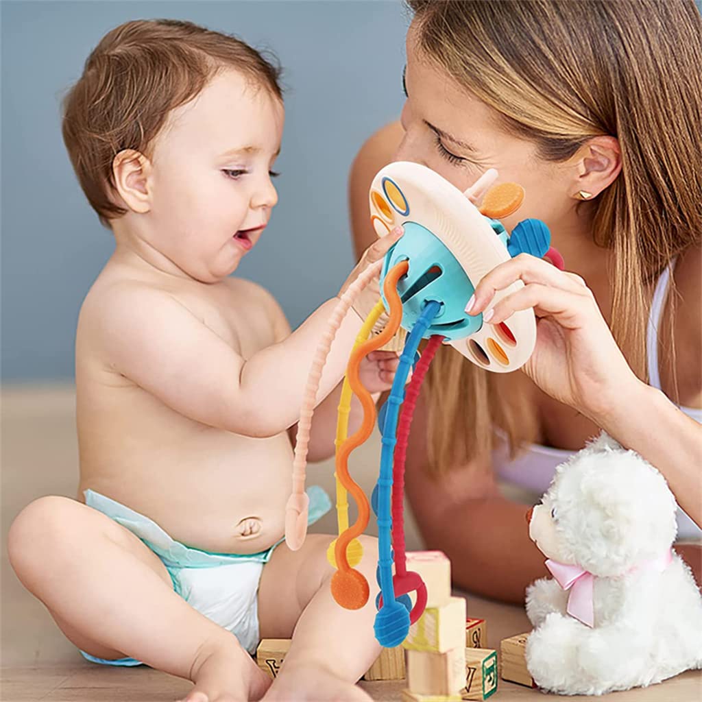 SNOWIE SOFT Sensory Development Pop It Toy Silicone Activity Montessori Toys for Toddler Pull String Interactive Early Educational Toys for Infants,Newborns,Kids & Gifts