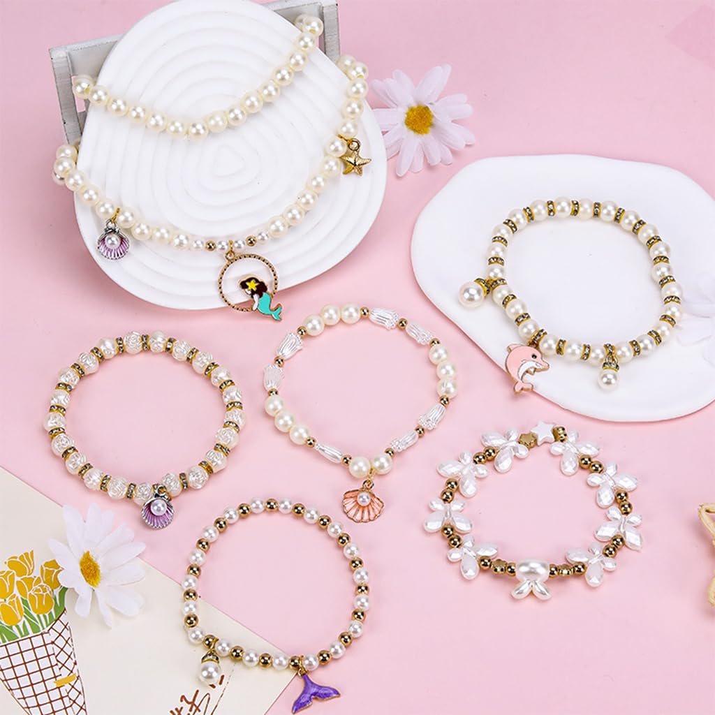 PATPAT 720Pcs DIY Bracelet Necklace Making Beads Kit for Kids and Adults Mermaid Themed DIY Jewelry Making Pearls Beads Spacer Beads Assorted White Beads, Charms, Accessories, With Storage Box