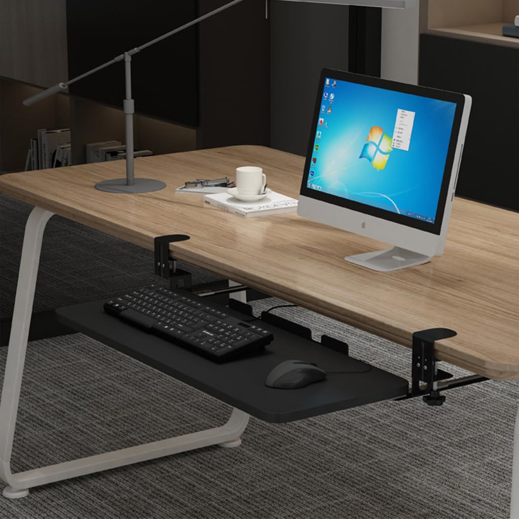 Verilux Keyboard Tray Under Desk Pull Out Keyboard Rack, Retractable Clip Mount Installation Drawer Style Keyboard Rack Under Sliding Keyboard Rack for PC Desk, Office Desk, Dorm, 25.5'' x 9.8''