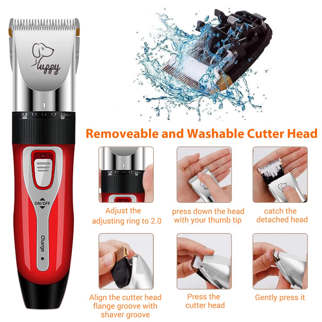 Qpets Electric Dog Hair Trimmer USB Rechargeable Hair Trimmer for Cat Thick Long Hair Dog Hair Trimmer Kit with Hair 4 Limiting Comb, Cleaning Brush, Pet Grooming Hair Clipper(Battery Power)