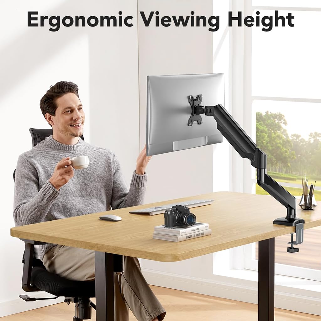 Verilux Desk Monitor Mount Aluminum Alloy Monitor Arm Desk Mount with Flexible Arm 360° Rotatable Monitor Screen Mount Screw-Mount Single Monitor Mount for 1332 Screens up to 22 lbs