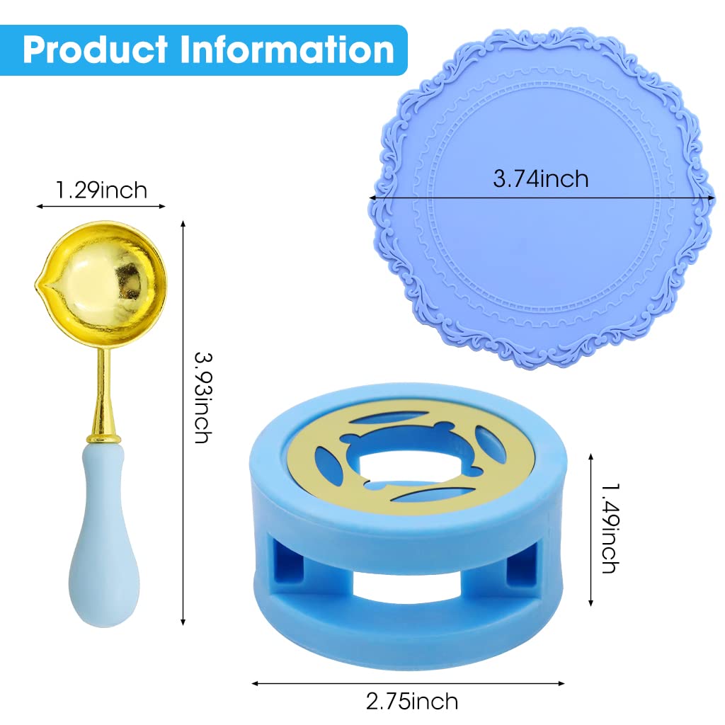 HASTHIP Wax Seal Kit with Wax Seal Furnace, Wax Seal Spoon and Wax Seal Silicone Pad for Melting Wax Seal Beads or Sealing Wax Sticks, Wax Melting Furnace Tool for Wax Envelope Seal Stamp (Blue)