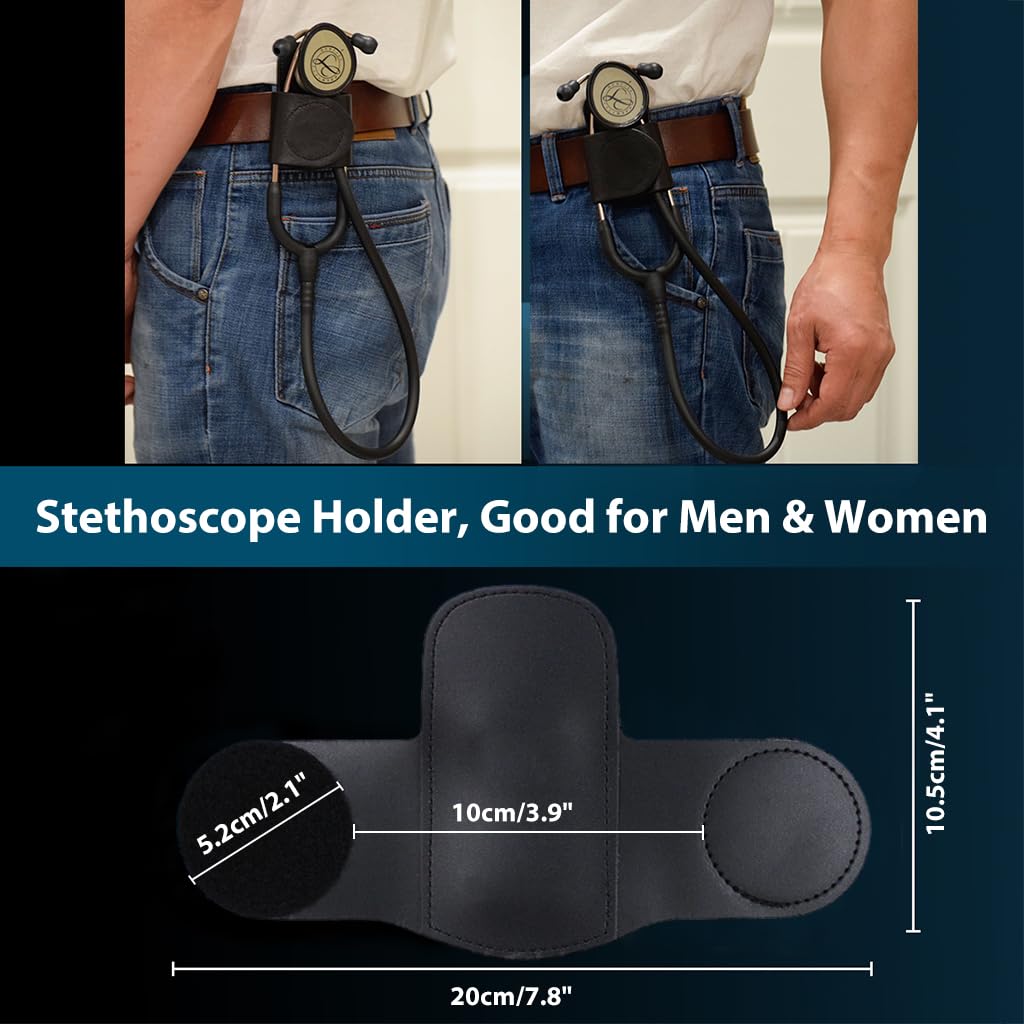 HANNEA Leather Stethoscope Holder Doctor Stethoscope Holder Clip Universal Stethoscope Holder for Waist Belt Portable Stethoscope Holder with Metal Back Clip