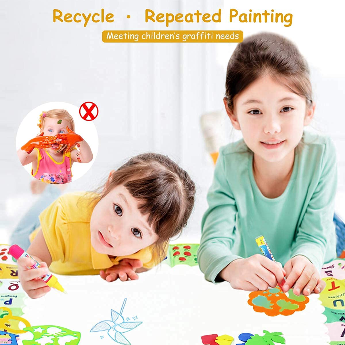PATPAT Water Doodle Mat Larger (120 x 90cm) Water Magic Play Mat Reusable Mess Free Drawing Painting Mat Learning Toys for 3+ Year Old Boys Girls Toddlers with Many Interesting Accessories