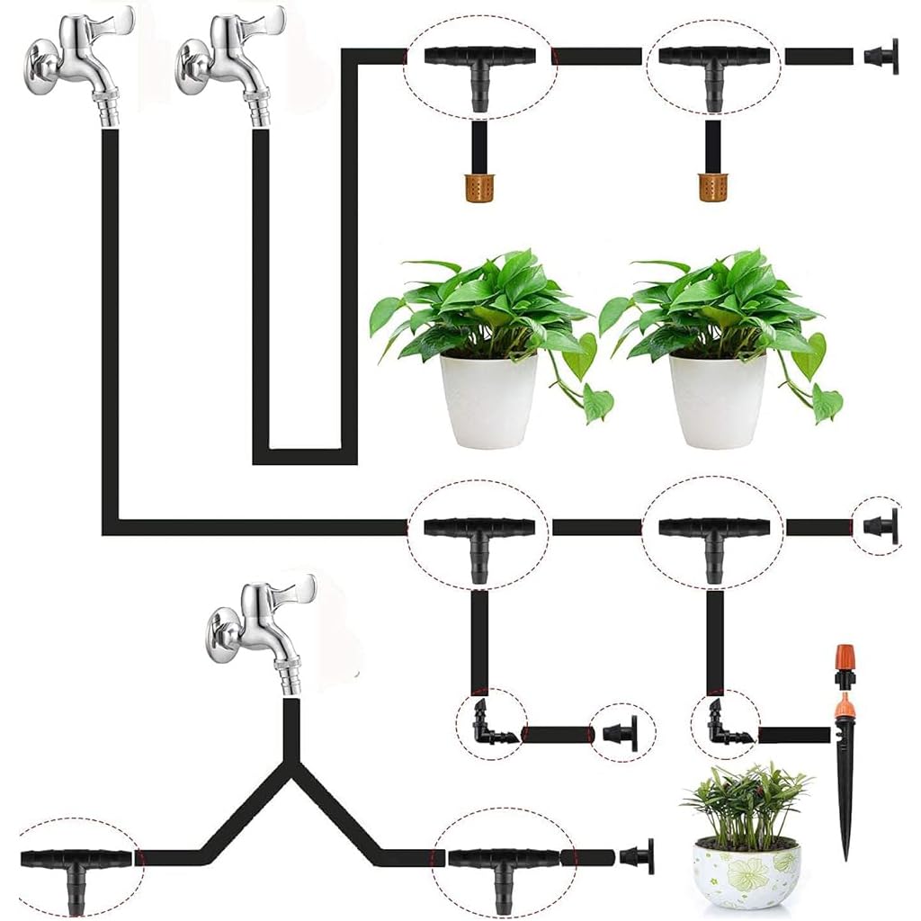 HASTHIP 200-Piece 1/4'' Drip Irrigation Connectors Kit, Easy Installation, Highly Durable & Flexible for Home Gardens, Lawns, Greenhouses, Versatile, Non-Toxic & Leak-Proof Watering Solution