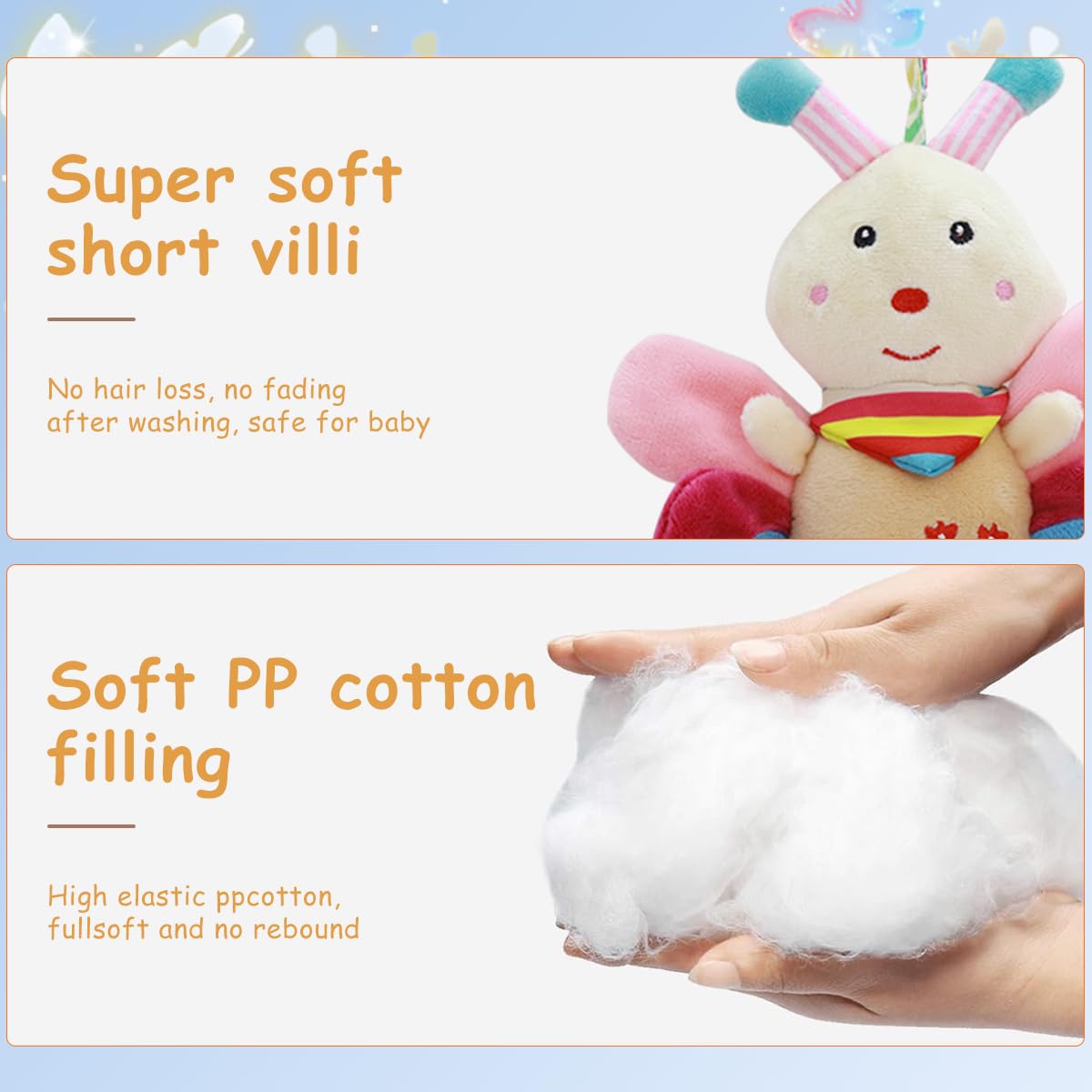 PATPAT Hanging Toys for Babies 0-6 Months, New Born Baby Toys Rattle Crinkle Squeaky Toy Car Seat Plush Stroller Toy with Teethers Plush Butterfly C-Clip Ring for Infant Babies 3 6 9 to 12 Months
