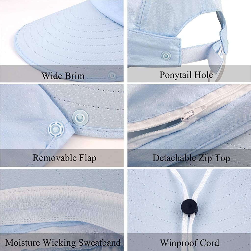 GUSTAVE® Women Sun Wide Brim UV Protection Fishing Bucket Hat UPF 50 Removable Neck Face Flap Adjustable Fit Lightweight Breathable Foldable Beach for Hiking Gardening Camping 2 PCS