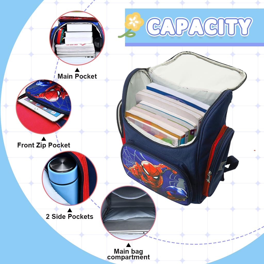 PALAY School Backpack for Boy, Superhero Spider Man School Backpack Large Capacity Boy Backpack for School, Travel, Camping, Burden-Relief School Backpack for Kids 6-12 Years Old