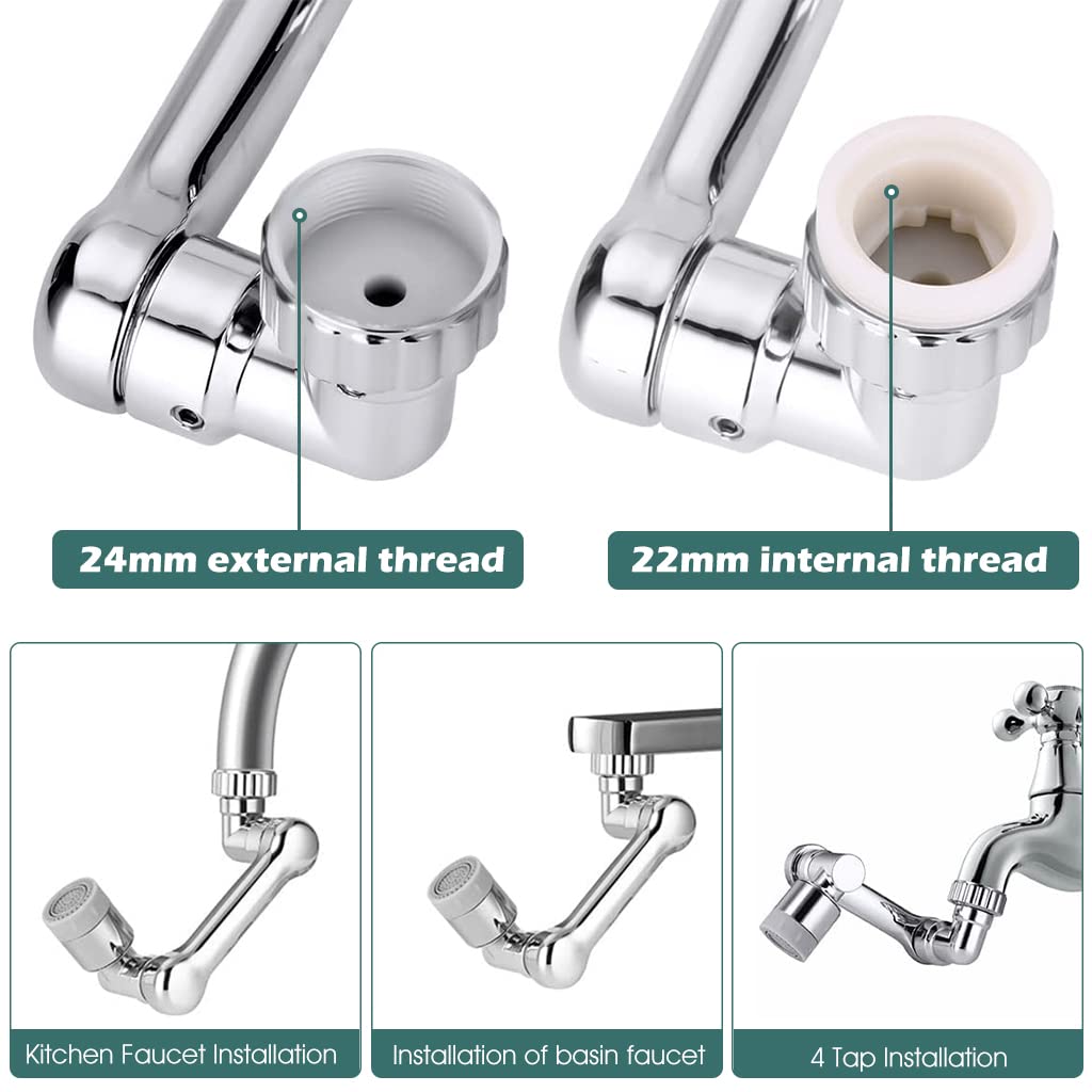 HASTHIP Swivel Faucet Extender, 1080° Rotatable Multifunctional Extension Faucet, Universal Sink Water Aerator, 2 Mode Splash Nozzle Filter Extension, Can Be Used for Bathroom Sink, Kitchen Sink
