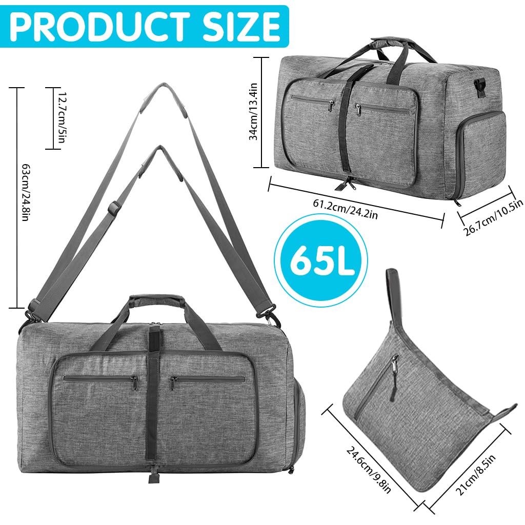 PALAY Foldable Travel Bag Large Comius Sharp 65L Lightweight Sports Bag with Shoe Compartment, Travel Duffle Bag Sports Bag