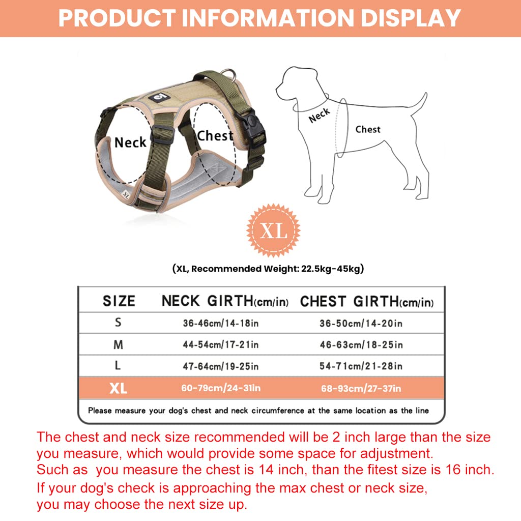 Qpets No Pull Dog Harness with Safety Reflective Strip Quick Release Buckle Adjustable Size Easy Control Handle for Medium Large Dogs(XL, Recommended Weight: 22.5kg-45kg)