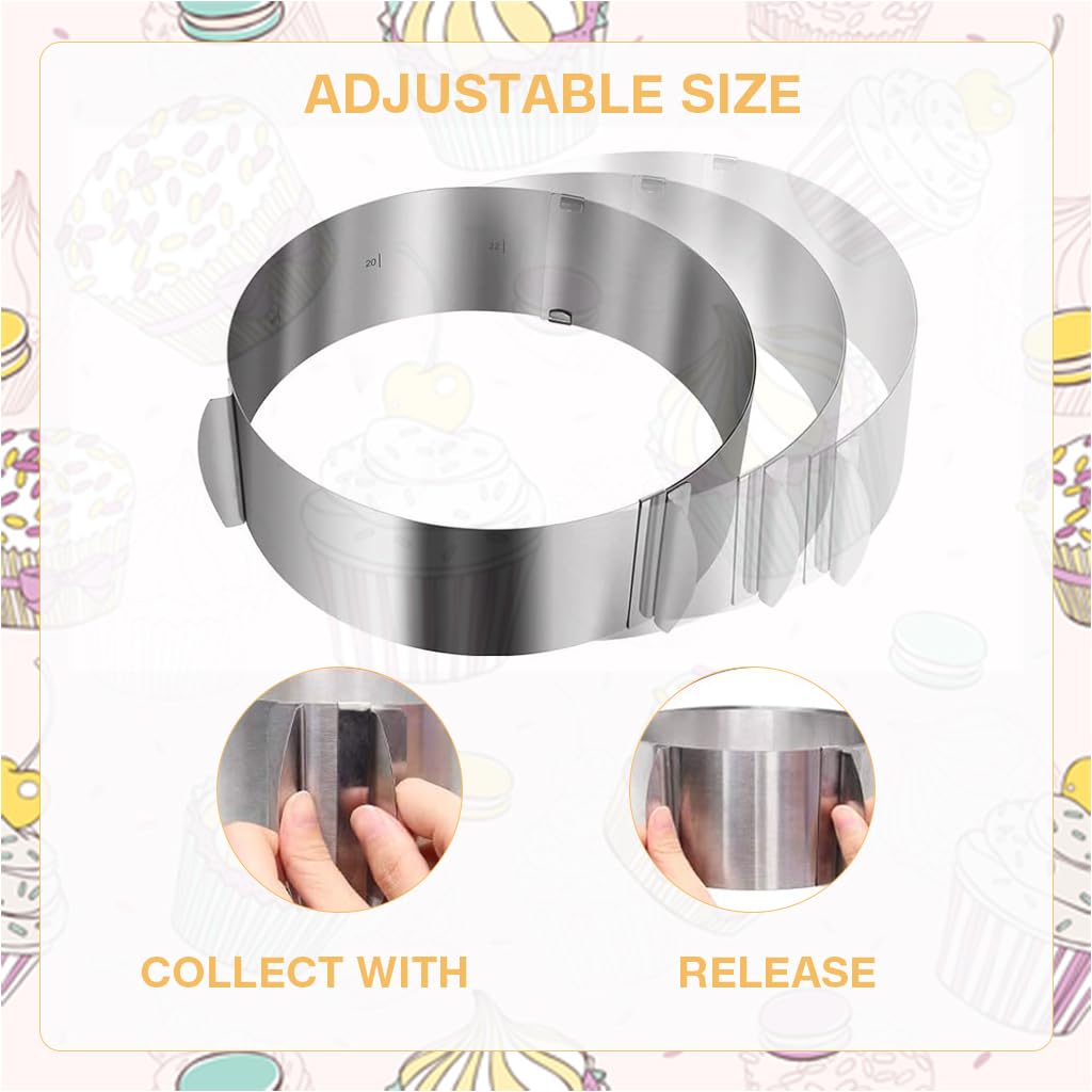 HASTHIP® Cake Ring, Adjustable Round Stainless Steel 6 to 12 Inch Cake Mold Decorating Bakeware Tools for Mousse Baking Dessert Cake Making